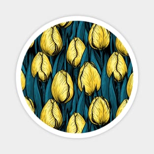 Yellow tulips with blue leaves Magnet